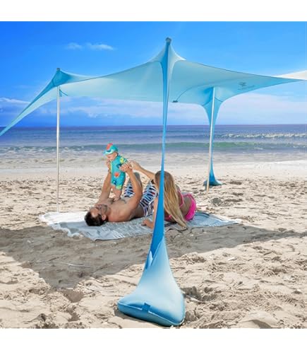 Parasole Da Spiaggia Portatile UPF 50+ - Con Pali In Alluminio E Sacchi Sabbia, Per Campeggio, Pesca, Picnic - Foto 2