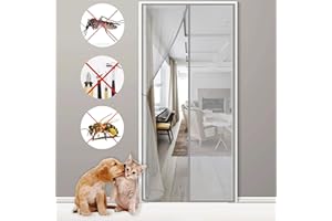 DTEDTY Magnetic Fly Screen Door, 145x200cm Magnetic Fly Screens for Doors, Super Quiet Stripes Encryption Keep Bugs Out & Let Fresh Air in Pet Kid Entry Friendly Gray