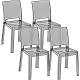 Baroni Home Set di 4 Sedie in Policarbonato Smoke Resistente, Smontabile in 2 Pezzi, Seduta Ergonomica con Schienale Incurvat