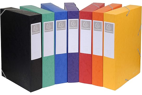 Exacompta - Réf. 16000H - 10 boites de classement avec élastiques CARTOBOX - livrées à plat -dos de 6 cm - carte lustrée 7/10ème - 600g/m²-dimensions 25x33cm-format à classer A4-7 couleurs assorties