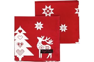 Christmas Napkin - Cotton Napkins for Christmas-Themed Dining Table Setting & Silverware - Red Star Napkins - Ragged Rose Gift Wrapped Cloth Napkins Set of 4-40 cm x 40 cm