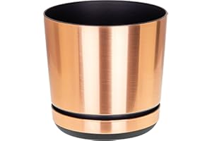 KORAD COPPER Flower Indoor Plant Pot with Saucer – Glossy Modern Decorative Plastic Planter with Drainage Holes for Indoor Plan- (Copper, 26 cm - 10.2 inch)