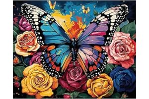 HEIBAGO Pintar Por Numeros Adultos,DIY Mariposa Kit De Pintura Al Óleo,Flor Cuadro Pintar Por Numeros Con Pintura Acrílica Arte Artesanal Usado para Decoración del Hogar, 30x40cm