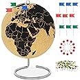 Clear cork globe with 54 different pins - spinning globe 26cm high made of cork - globe as a gift idea for globetrotters