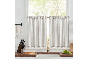 TOPICK 2 stycken randiga gardiner – grå – 90 x 60 cm (H x B) | Ogenomskinliga köksgardiner linneutseende modern ljusgenomsläp