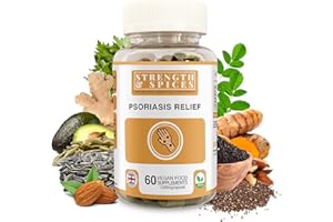 STRENGTH & SPICES100% NATURAL VEGAN FOOD SUPPLEMENTS Strength & Spices Psoriasis Relief Skin Care Supplements, Immune System Booster with 31 Powerful Ingredients and Amino Acids, Soothes Red, Flaky Skin, 1000 mg, 60 Vegan Capsules