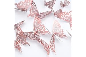 Schmetterlinge 3D Wanddeko, CAYUDEN 24 Stück 3 Größen Schmetterlinge Wanddeko 3D Schmetterlinge zum Aufkleben Wandaufkleber Schmetterlinge für die Wand, Zimmer, Hochzeit, Party Dekoration(Roségold)