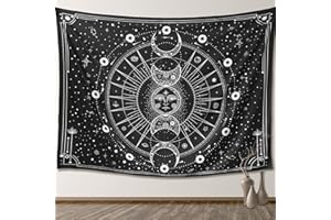 SANYOCZH Arazzo da Parete Sole e Luna, Nero e Bianco Stars Celestiale Galassia Arazzo da Parete Grande, Mistico Tarocchi Psichedelico Telo da Parete, Decorazione per Camera da Letto, 150x200Cm