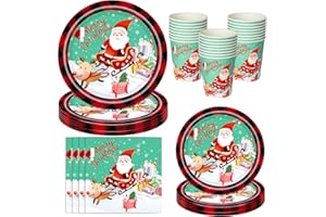 PYAILI Vaisselle Noël, 64 Assiettes en Carton, Vaisselle de Fête de Noël pour 16 Invités avec, Assiettes, Serviettes et Gobelets Pour Anniversaire, Mariage, Jubilé