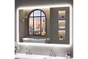 S'bagno Espejo-Baño-con-Luz 100x70cm, Espejos-de-Baño-con-Led, Antivaho, 3 Temperaturas de Color, Regulable, Memoria, Vidrio Templado HD, Resistente Al Agua IP44, Vertical/Horizontal