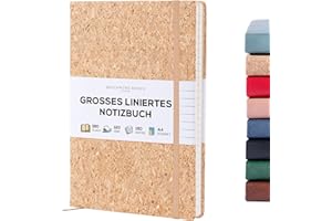 ‎BEECHMORE BOOKS Beechmore Books Notizbuch liniert - XL A4, Kork-Design I Premium Hardcover Journal Buch aus veganem Leder, 120gsm creme Papier, Geschenkbox, für Schriftsteller, Journalisten, Meetings & Studenten