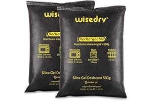 Wisedry Lot de 2 grands sachets de gel de silice 500 g pour le rangement des vêtements, réactivation rapide de l'humidité pour boîtes de rangement au micro-ondes