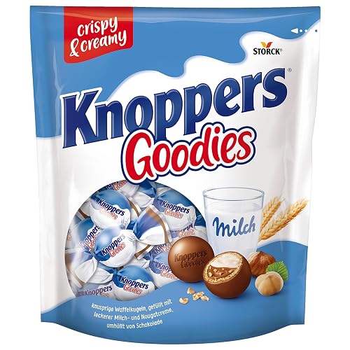 Knoppers Goodies Crispy Minis - 1 x 180g - Crispy Waffle Balls Filled with Hazelnut Pieces, Milk and Nougat Cream, Wrapped in Chocolate