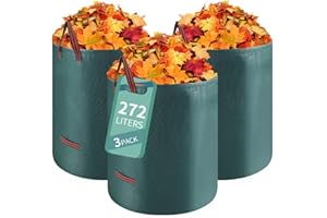 Hibisaws 3x272L Sacchi per Rifiuti da Giardino Impermeabile, Pieghevole e Autoportante - Resistente agli Strappi, Può Sopportare 50 kg
