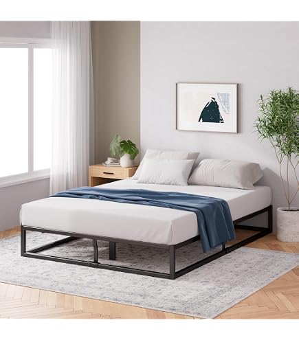 Zinus Joseph Cadre de lit en métal | 180 x 200 cm | 46cm | Sommier | Support de Lattes en Bois | Plateforme | Rangement sous Le lit | Noir
