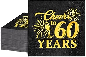 NATNARR 50 Stück 3-Lagige Servietten 60. Geburtstag, 25 x 25 cm Geburtstagsservietten Servietten Schwarz Gold, Papierservietten für Mann Frau 60 Geburtstag Deko
