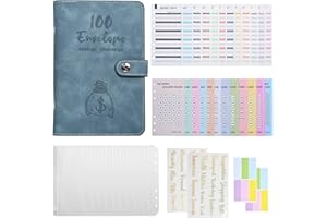 HARNYLOOM Classeur Budget Planner A6, Enveloppe Budget avec 10 Porte Documents Pochettes Transparentes Zippées Dossier, Feuilles Classeur Enveloppe Budget Set pour Budget Familial Voyages Bureau (Bleu Foncé)