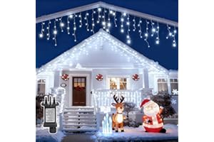 Aigostar Icicle Outdoor Christmas Lights, 5M 100 LEDs, IP44 Waterproof, 8 Modes with Timer & Memory, Cool White for House Roof, Gutter, Garden, Window Decor