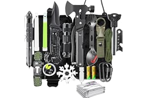 ARTKUNST Survival Kit, Professionelles Notfall Survival Kit mit Klappmesser, Taschenlampe, Survival Ausrüstung für Outdoor Camping, Abenteuer, Wandern, Jagen, Angeln, Männer, Väter
