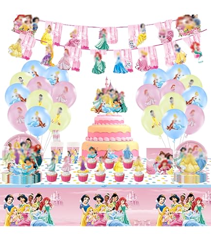 142 Pièces Vaisselle Fête Princesse - Set Anniversaire Fille Avec Ballons Nappe Assiettes