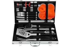 N NOBLE FAMILY 30PCS BBQ Accessories Set - Professional Stainless Steel BBQ Tools Set - Various and Complete BBQ Set - Outdoor Camping Barbecue Tool Kit for Men Women Gift