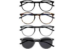 OPULIZE Met Pack 4 Gafas De Lectura Con Lectores De Sol Grande Redondo Negro Marrón Gris Hombres Mujeres RRRS60-1277 +2,50