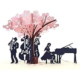 MOKIO® Biglietto Auguri Pop-Up – Concerto jazz sotto un albero in fiore – Biglietto di auguri 3D per un compleanno o un matri