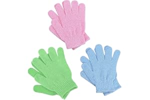 ANEI 6Pcs Exfoliating Gloves - Bath and Body Exfoliator Mitts - Bamboo Shower Gloves - Scrubs Away Ingrown Hair and Dead Skin - for Shower, Spa, Massage and Dead Skin Cell Remover Loofah - Pink,Green,Blue
