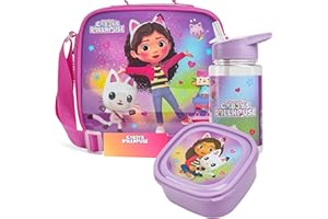 Get Trend Gabbys Dollhouse Children's Lunch Bag Set with Water Bottle and Lunch Box, BPA-Free Insulated Bag for School, Nursery, Holidays (Gabby's Dollhouse)