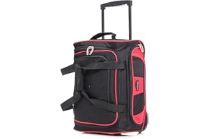 DK Luggage 19" Small Cabin Kids Travel Suitcase Luggage Bag Holiday for Boys & Girls, Carry-On or Pull-Along Trolley Cabin Wheeled Holdall Black/Red