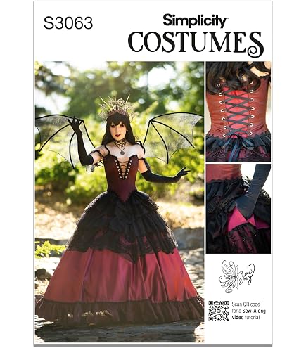 Simplicity Costume Fantasy Donna – Corsetto E Gonna Lunga Con Rose E Perline – Taglie 6-8-10-12-14 (H5)