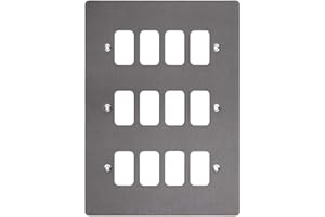 Schneider Electric Ultimate Flat Plate - 12 Gang Grid Faceplate, with Mounting Frame, GUG12GSS, Stainless Steel