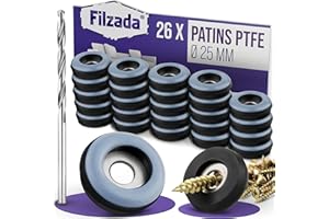 Filzada® 26x Patins pour Meuble en Téflon avec vis - Ø 25 mm (Rond) - PTFE Patins pour Meubles/Planeur PTFE (Teflon) avec vis