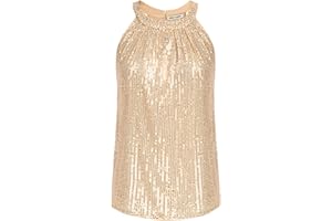 GRACE KARIN Damen Pailletten Tops Ärmellose Neckholder Camisole Tops Party Club Tank-Tops Shirt Cocktail Vest Shirt