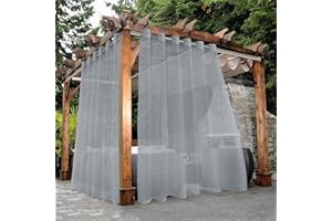 Hiseng Rideaux D'extérieur Transparent 2 Pièces Rideau Voilage avec œillets Protection Solaire Occultant Isolant pour Pergola Terrasse Jardin Tonnelle Balcon Exterieur (132x274cm,Gris)