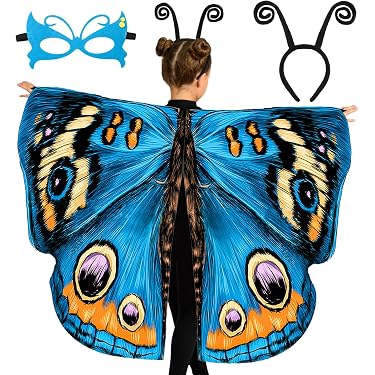 Iiniim Halloween Glitzer Fledermausflügel Für Kinder & Erwachsene – Faltbar Mit Schulterriemen, Himmelblau – One Size
