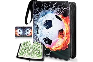 GSNONIWI Sammelalbum Fußball Karten, 400 Karten Sammelkarten Album 4 Taschen 50 Seiten Sammelmappe Fussballkarten, Fussball Karten Sammelalbum, Doppelseitiger Seitenschutz Ordner Buch Karten Binder