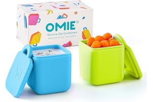 OmieBox (2 pack) Leakproof Dips Containers To Go, Salad Dressing Container, Condiment Container with Lids - Food Safe Silicone - 4 ounces (Blue/Lime)