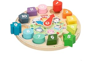 ‎FISHER-PRICE WOOMAX Holz 36 m Holzuhr Aktivitäten, Lernuhr, Naturholz, Holzspielzeug, Uhr zum Lernen der Uhrzeit, Lernspielzeug, Fisher-Price, 3 Jahre (48814), bunt, normal