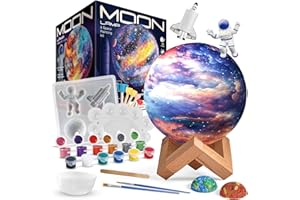 EDUMAN Paint Your Own Moon Lamp Kit, DIY 3D Moon Night Light with Space Figurines & Wooden Stand,Space Toys Night Light Gift for Kids Ages 3-12, Arts and Crafts Kit for Teens Girls Boys