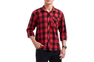 HISDERN Men's Long Sleeve Casual Plaid Flannel Shirt Checked Tartan Button Down Shirts for Men S-4XL