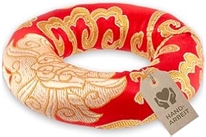 AVANDA Klangschalenkissen in Ring-Form für die sichere Position Ihrer Klangschale (bis Ø 20 cm) und mehr Klang, traditionelle Handarbeit, rot-gold