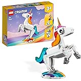 LEGO Creator Unicorno Magico con Arcobaleno, Set 3 in 1 con Fantastici Animali Giocattolo per Bambini e Bambine, Cavalluccio 