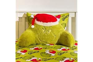 OHS the Grinch Cuddle Cushion for Kids, Christmas Decorations Reading Pillow for Bed Adult Soft Cosy Teddy Fleece Snuggle Hug Pillow with Arms Backrest Pillows Relaxing Comfy, Green - 45x40x30cm