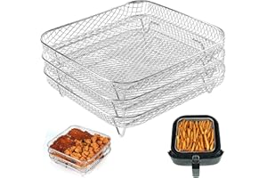 SUNAOMNI Rack Per Friggitrice Ad Aria 3 Pezzi Impilabile Da 8,27 Pollici Torre Quadrata Cestello Per Friggitrice Ad Aria Cestello Per Griglia in Acciaio Inossidabile Accessori Per Friggitrice Ad Aria Per