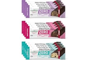 Equilibra Alimenti Proteici, 32% Zero, Barrette Senza Zuccheri Aggiunti, Crispy Peanut Butter, Choco e Coffee, Lower Carb, High Protein, No Glutine, 12 pezzi da 45g