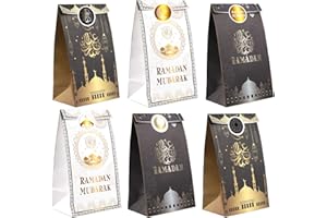HOWAF Eid Mubarak Papiertüten Ramadan Tüten, 12 Stück Eid Geschenktüten mit Aufkleber Candy Tüten zum Verpacken von Geschenken, Giveaways, Kindergeburtstag, Hochzeit, Muslim Ramadan Mubarak Party