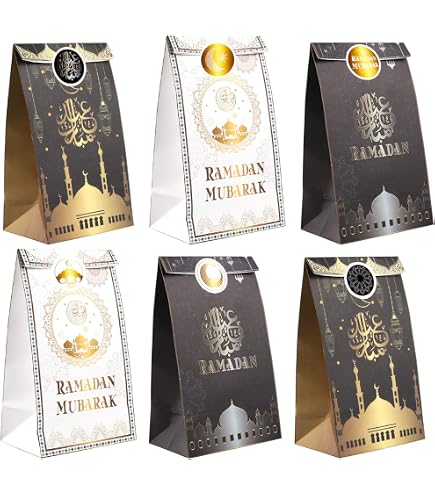 12 Boîtes Eid Mubarak HOWAF - Décoration Ramadan Avec Motifs Mosquée Dorés