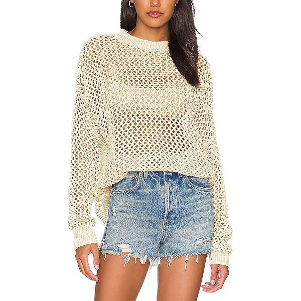 Damen Häkel Bikini Oberteil Langarm - Stylisher Beach Pullover Im Boho Chic Look