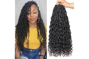 Mscat 18Inch 8 Packs Goddess Faux Locs Crochet Hair Soft Locs With Curly Ends Pre-looped Synthetic Bohemian Locs Crochet Braids Hair Extensions (14Strands/Pack 1B#)